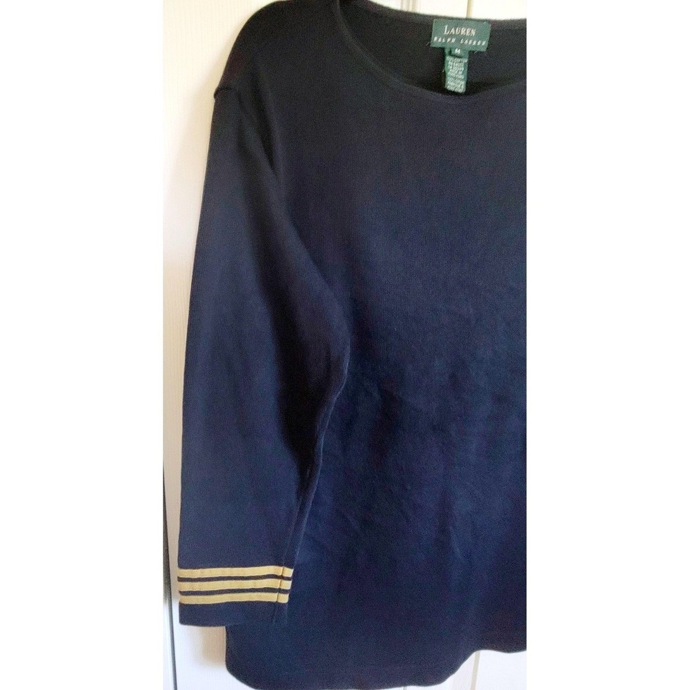 Vintage Lauren Ralph Lauren M Admiral Sweater Navy Blue Cotton Nautical Crest - Picture 8 of 10